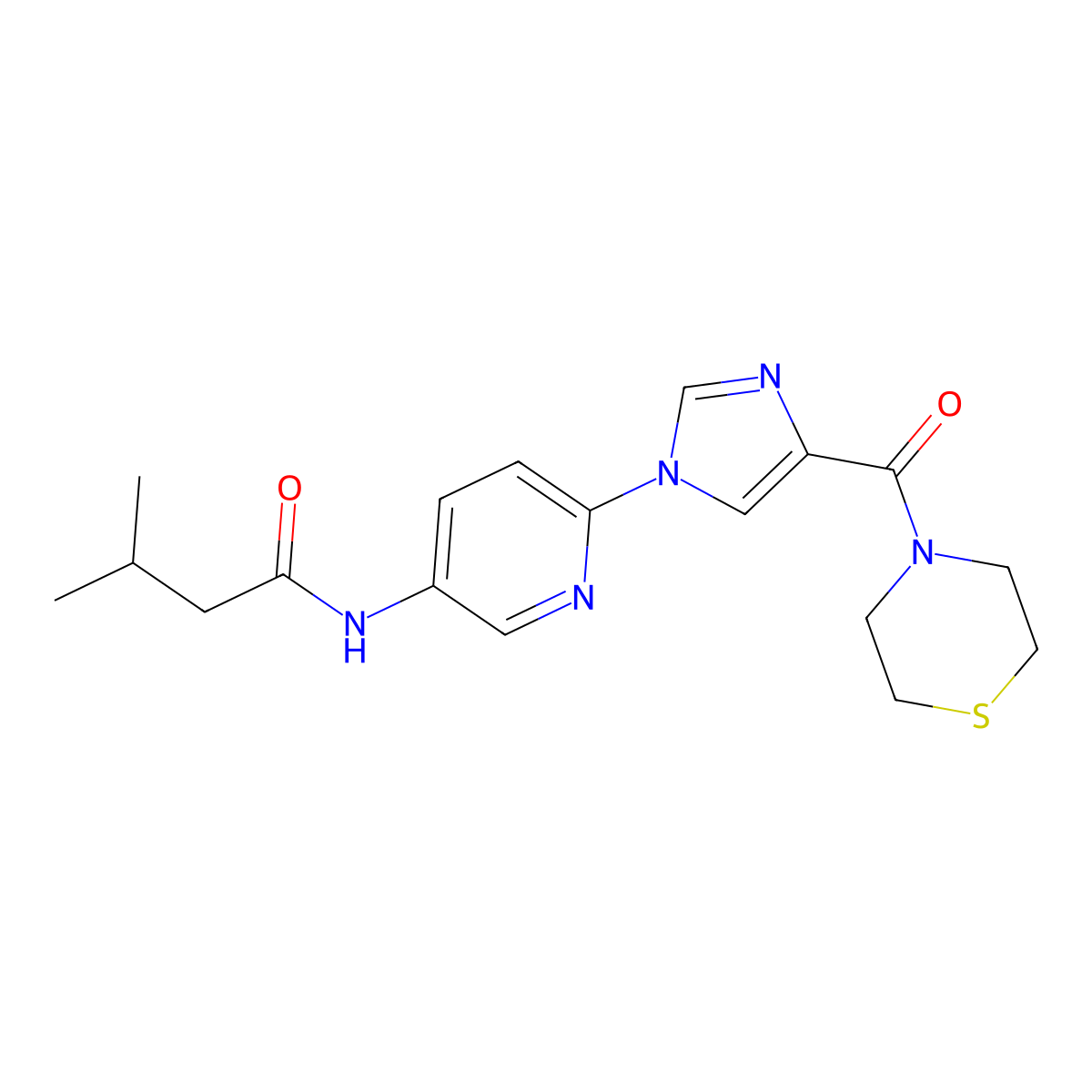 3-methyl-N-{6-[4-(thiomorpholine-4-carbonyl)-1H-imidazol-1-yl]pyridin-3-yl}butanamide molecular structure, CAS 1251626-32-0