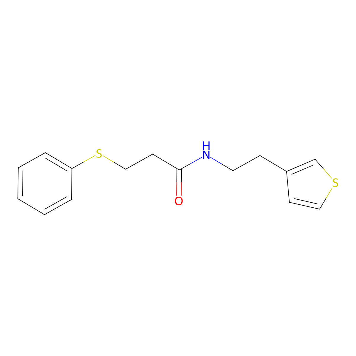 3-(phenylthio)-N-(2-(thiophen-3-yl)ethyl)propanamide molecular structure, CAS 1251626-34-2