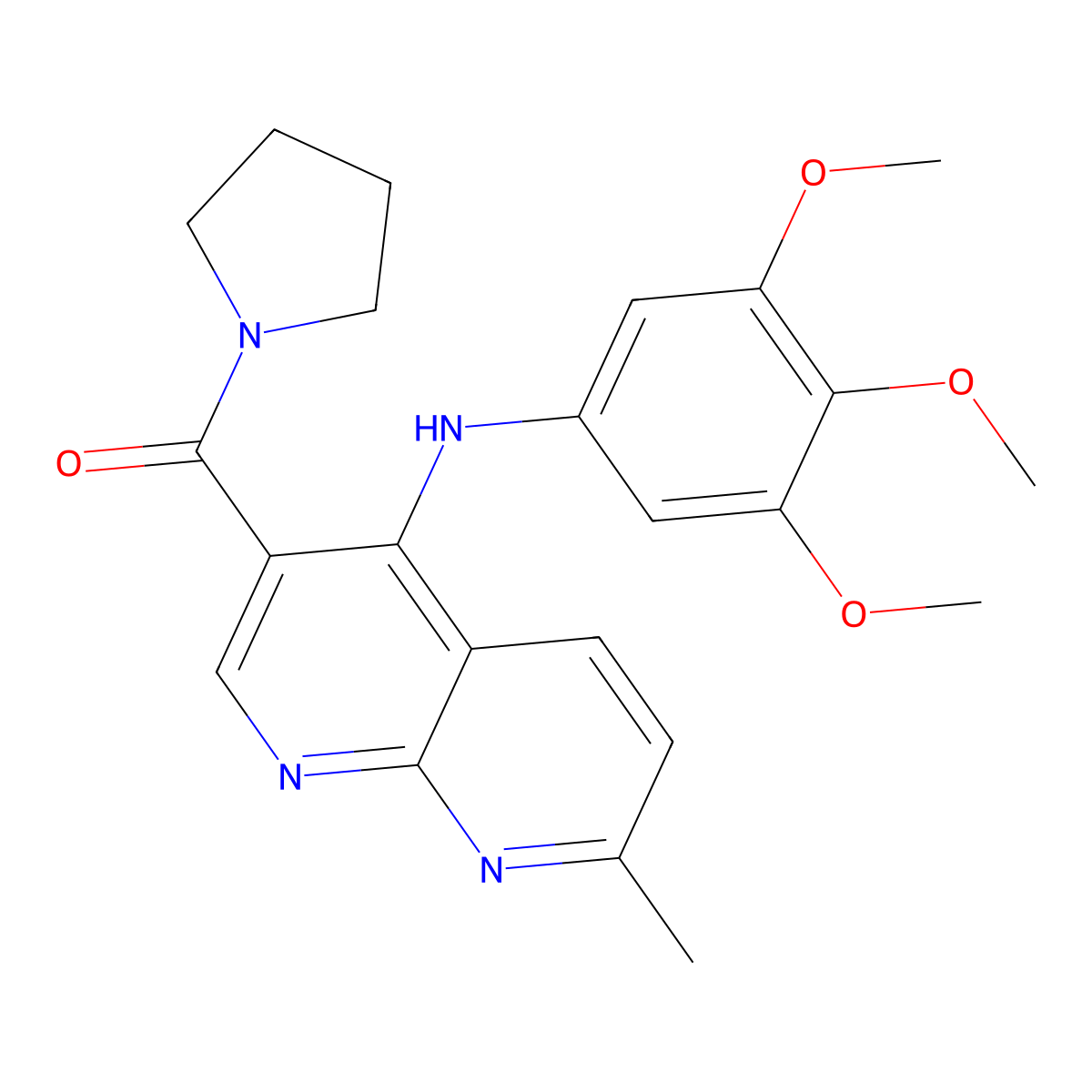 (7-Methyl-4-((3,4,5-trimethoxyphenyl)amino)-1,8-naphthyridin-3-yl)(pyrrolidin-1-yl)methanone molecular structure, CAS 1251626-46-6