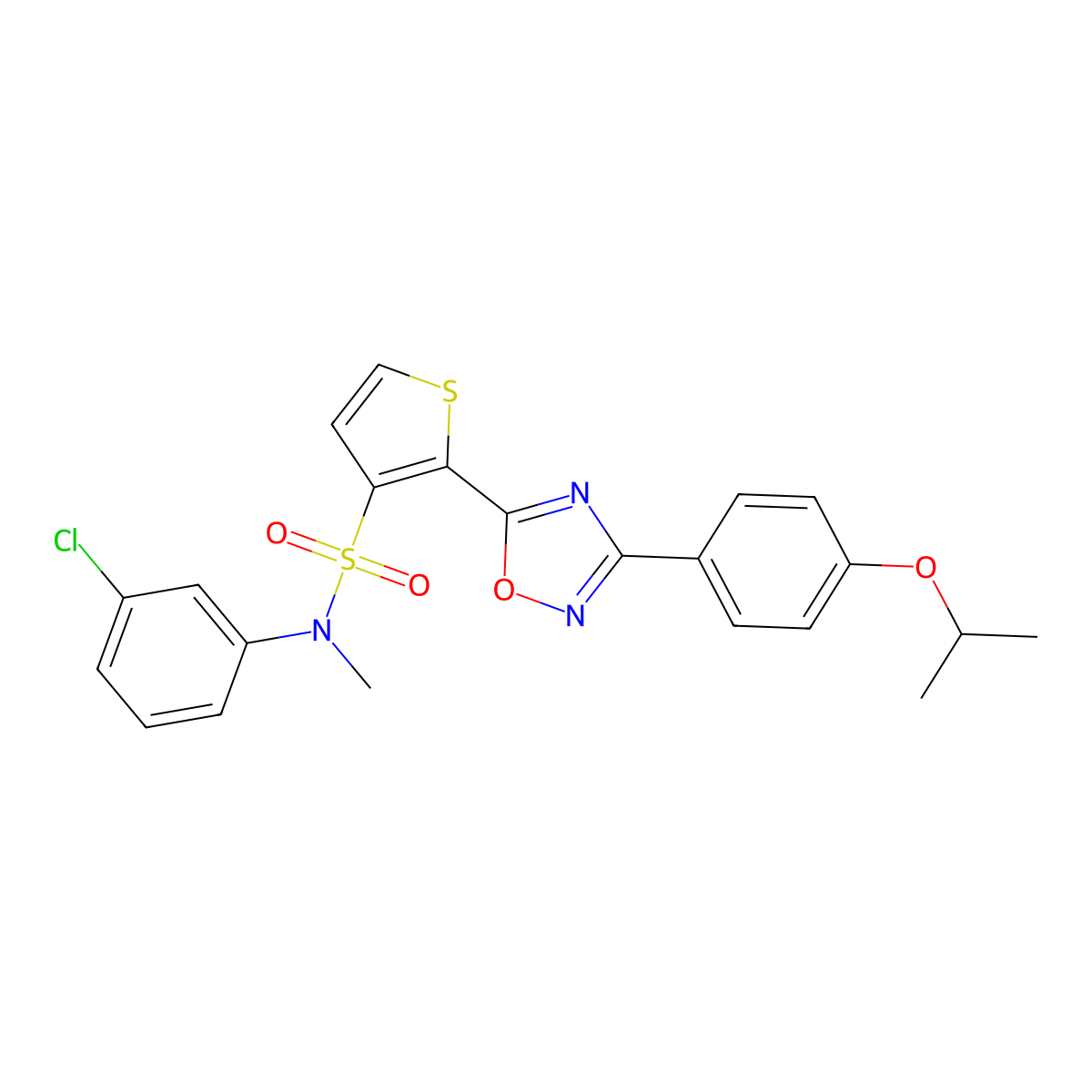 N-(3-chlorophenyl)-2-(3-(4-isopropoxyphenyl)-1,2,4-oxadiazol-5-yl)-N-methylthiophene-3-sulfonamide molecular structure, CAS 1251626-55-7