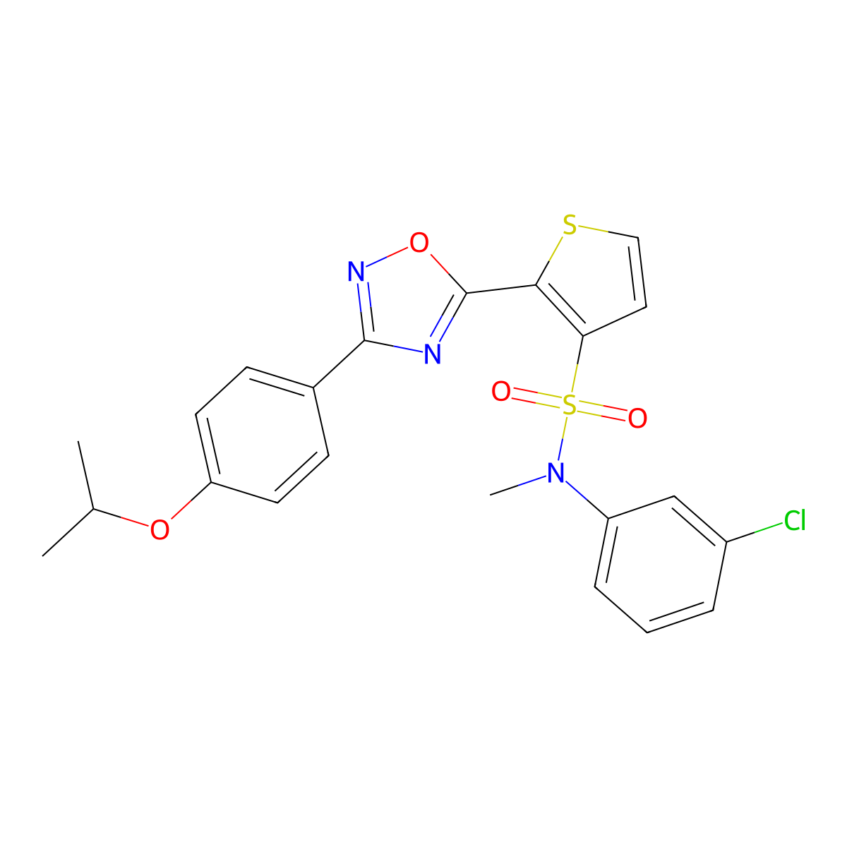 N-(3-chlorophenyl)-2-(3-(4-isopropoxyphenyl)-1,2,4-oxadiazol-5-yl)-N-methylthiophene-3-sulfonamide molecular structure, CAS 1251626-55-7
