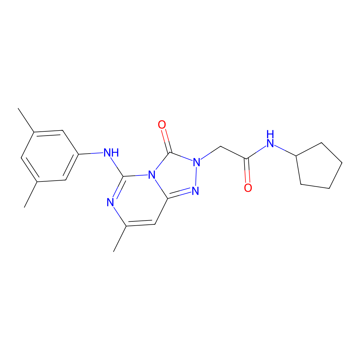 N-cyclopentyl-2-{5-[(3,5-dimethylphenyl)amino]-7-methyl-3-oxo-2H,3H-[1,2,4]triazolo[4,3-c]pyrimidin-2-yl}acetamide molecular structure, CAS 1251626-59-1