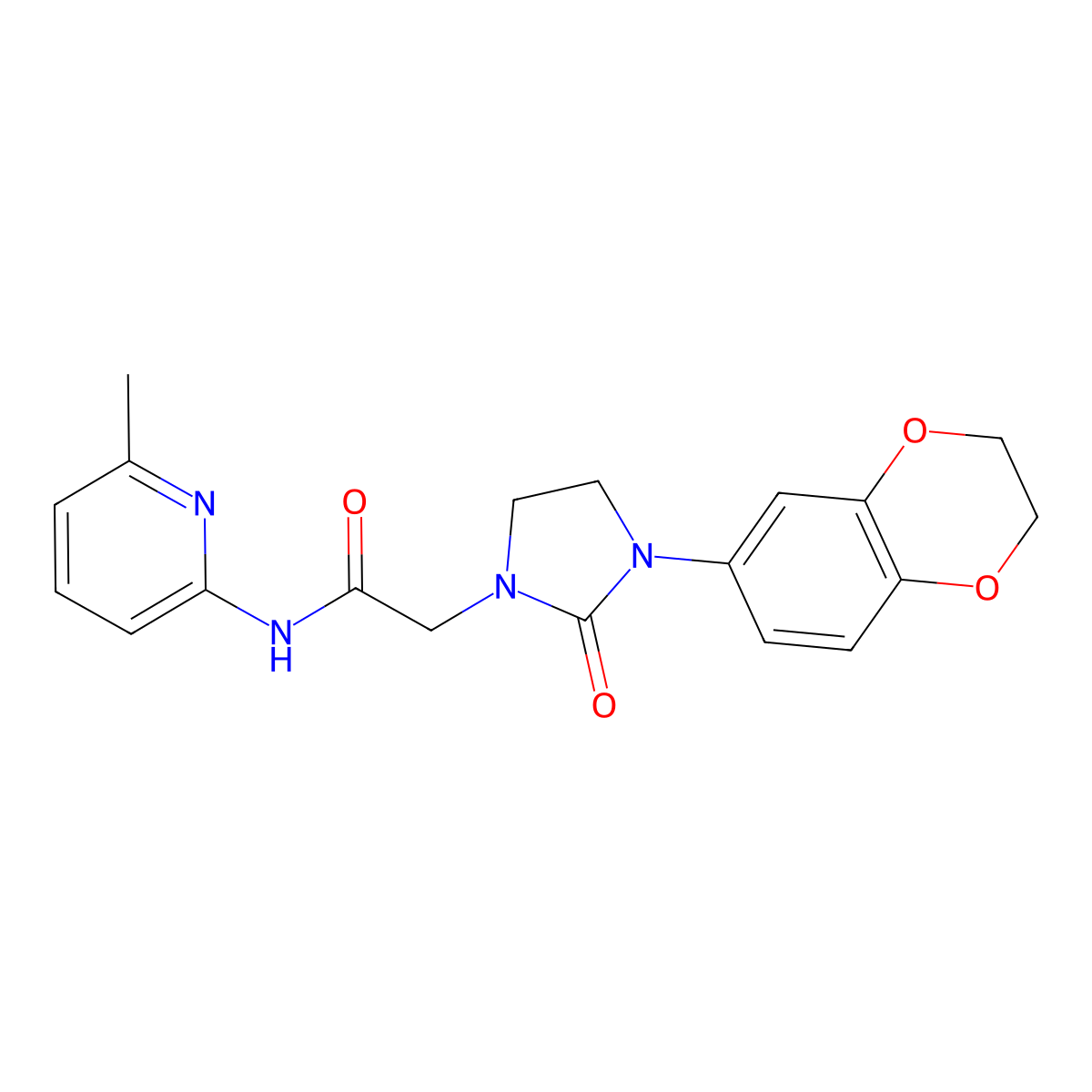2-(3-(2,3-dihydrobenzo[b][1,4]dioxin-6-yl)-2-oxoimidazolidin-1-yl)-N-(6-methylpyridin-2-yl)acetamide molecular structure, CAS 1251626-60-4