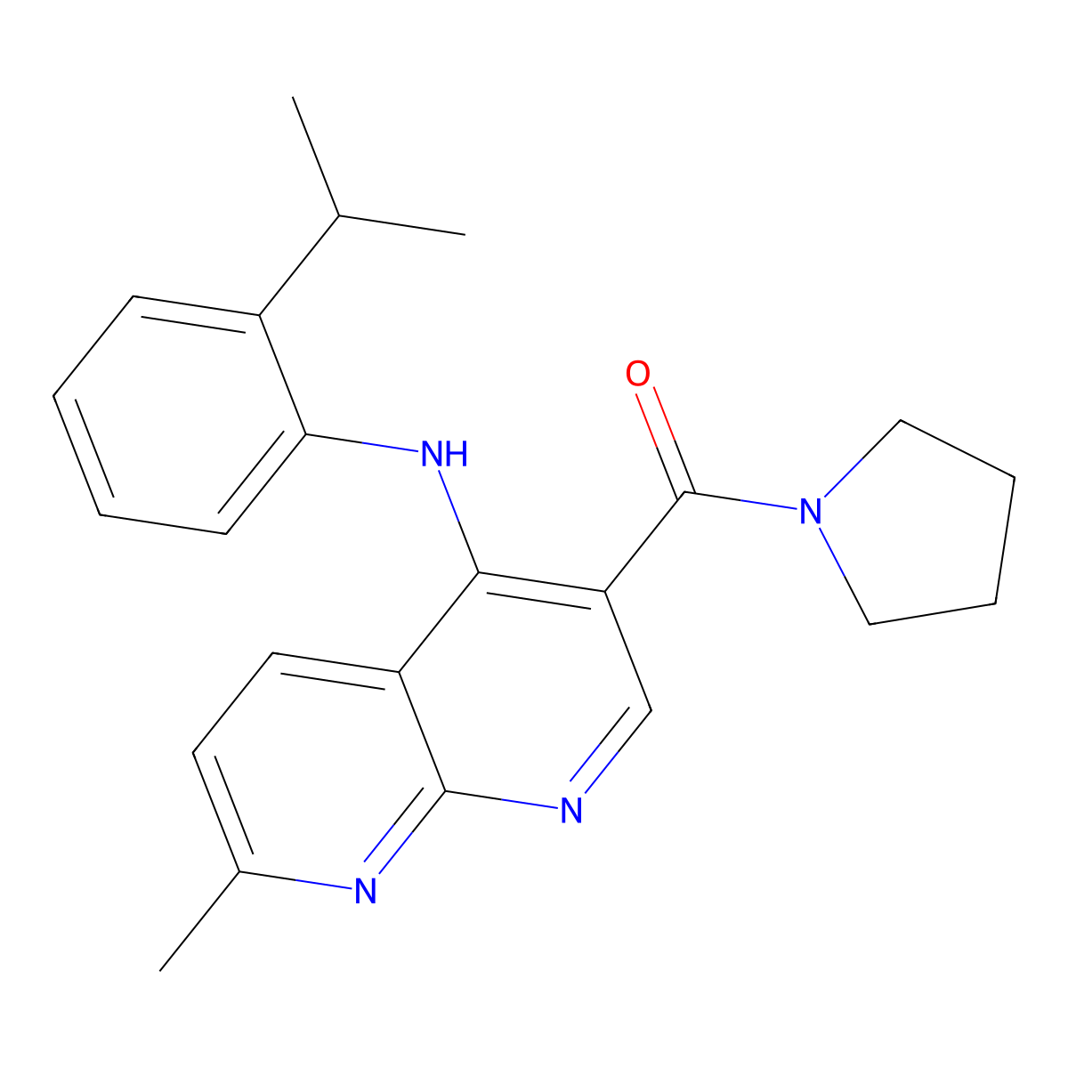 (4-((2-Isopropylphenyl)amino)-7-methyl-1,8-naphthyridin-3-yl)(pyrrolidin-1-yl)methanone molecular structure, CAS 1251626-62-6