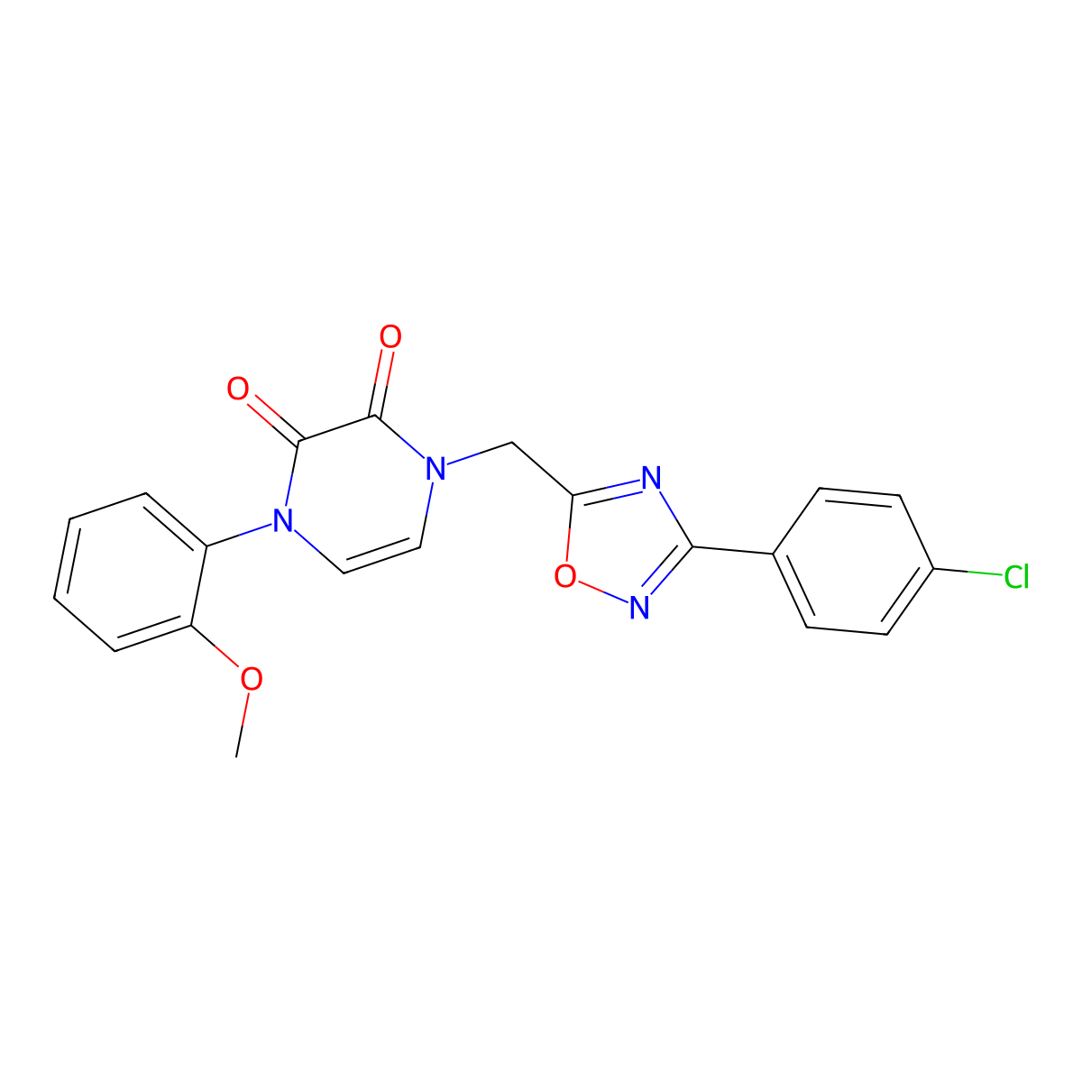 1-((3-(4-chlorophenyl)-1,2,4-oxadiazol-5-yl)methyl)-4-(2-methoxyphenyl)pyrazine-2,3(1H,4H)-dione molecular structure, CAS 1251626-64-8