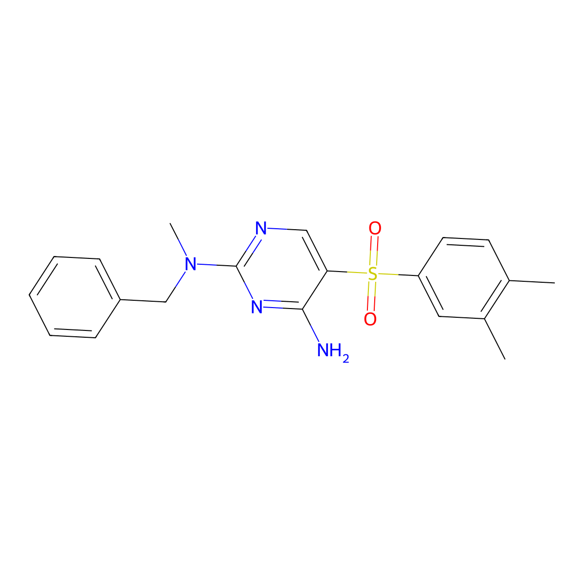 N2-benzyl-5-(3,4-dimethylbenzenesulfonyl)-N2-methylpyrimidine-2,4-diamine molecular structure, CAS 1251626-65-9