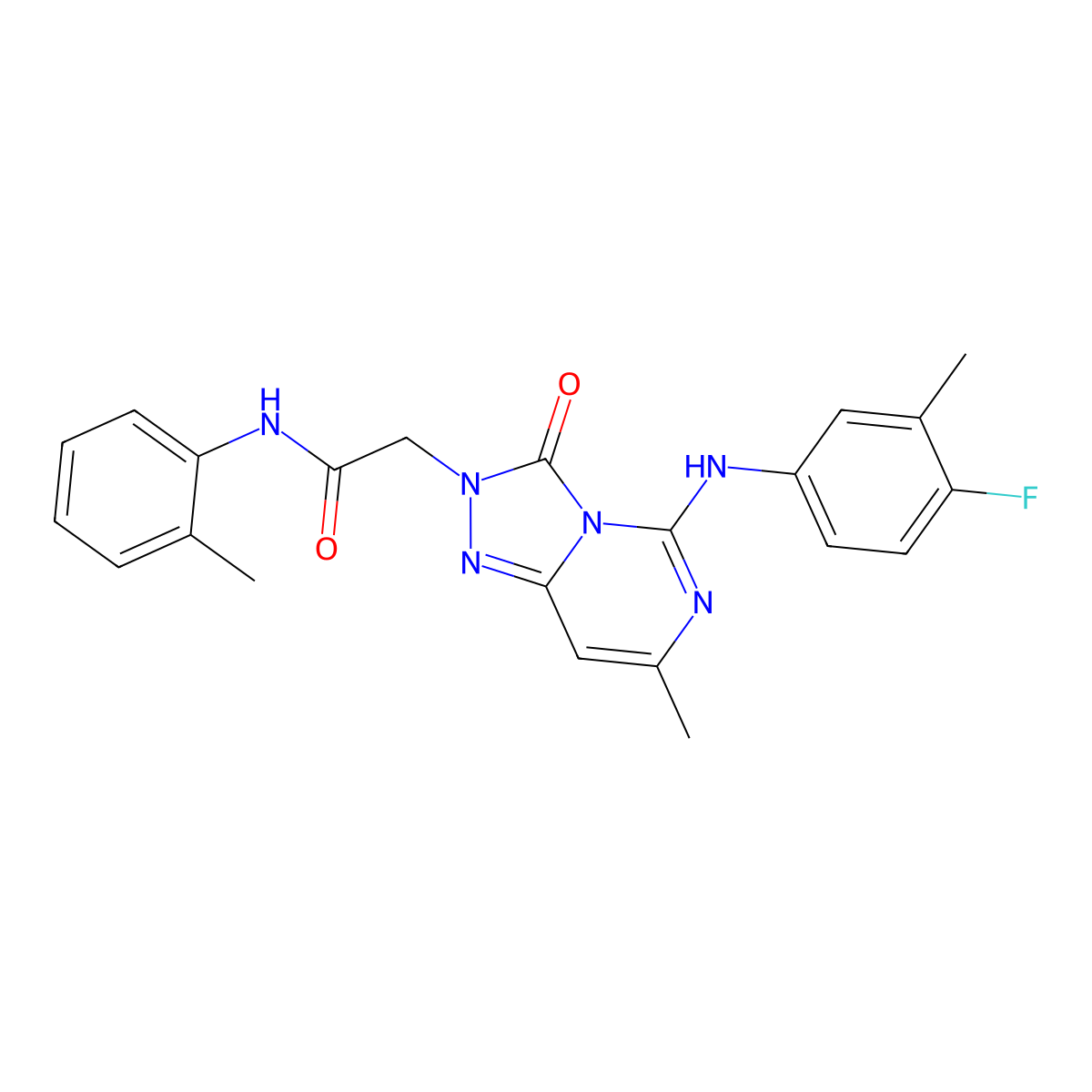 2-{5-[(4-fluoro-3-methylphenyl)amino]-7-methyl-3-oxo-2H,3H-[1,2,4]triazolo[4,3-c]pyrimidin-2-yl}-N-(2-methylphenyl)acetamide molecular structure, CAS 1251626-70-6