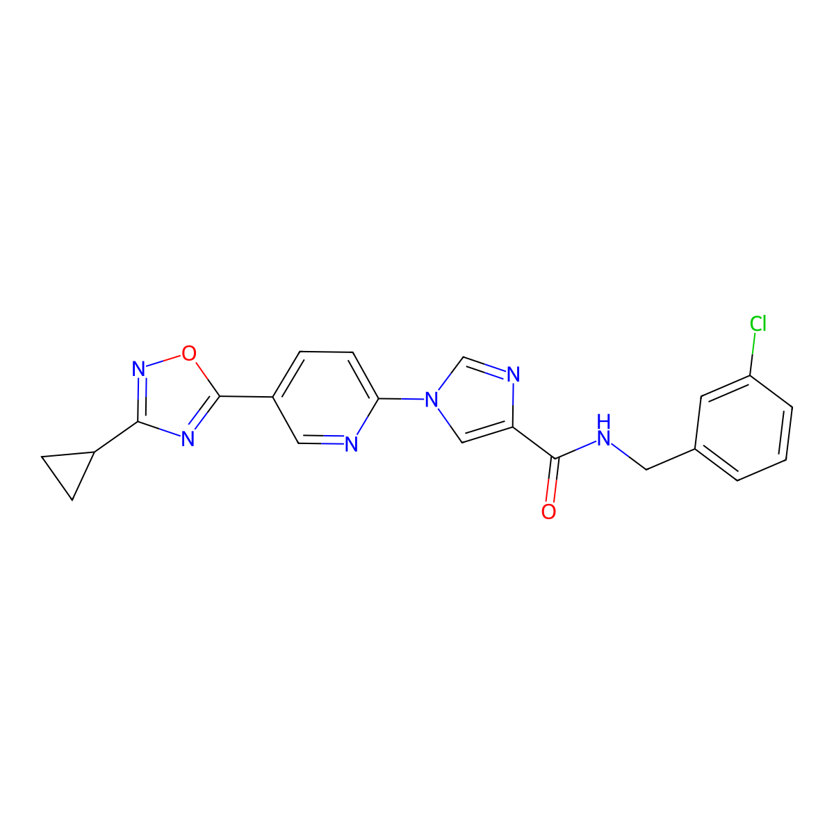 N-(3-chlorobenzyl)-1-(5-(3-cyclopropyl-1,2,4-oxadiazol-5-yl)pyridin-2-yl)-1H-imidazole-4-carboxamide molecular structure, CAS 1251626-72-8