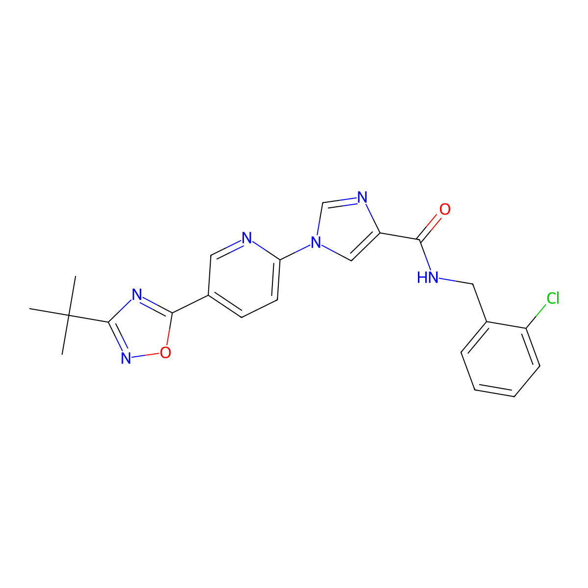 1-[5-(3-tert-butyl-1,2,4-oxadiazol-5-yl)pyridin-2-yl]-N-[(2-chlorophenyl)methyl]-1H-imidazole-4-carboxamide molecular structure, CAS 1251626-79-5