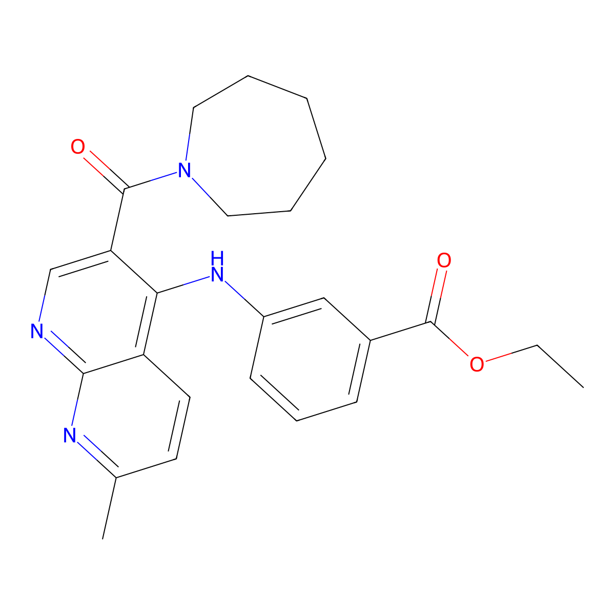 Ethyl 3-{[3-(azepane-1-carbonyl)-7-methyl-1,8-naphthyridin-4-yl]amino}benzoate molecular structure, CAS 1251626-84-2