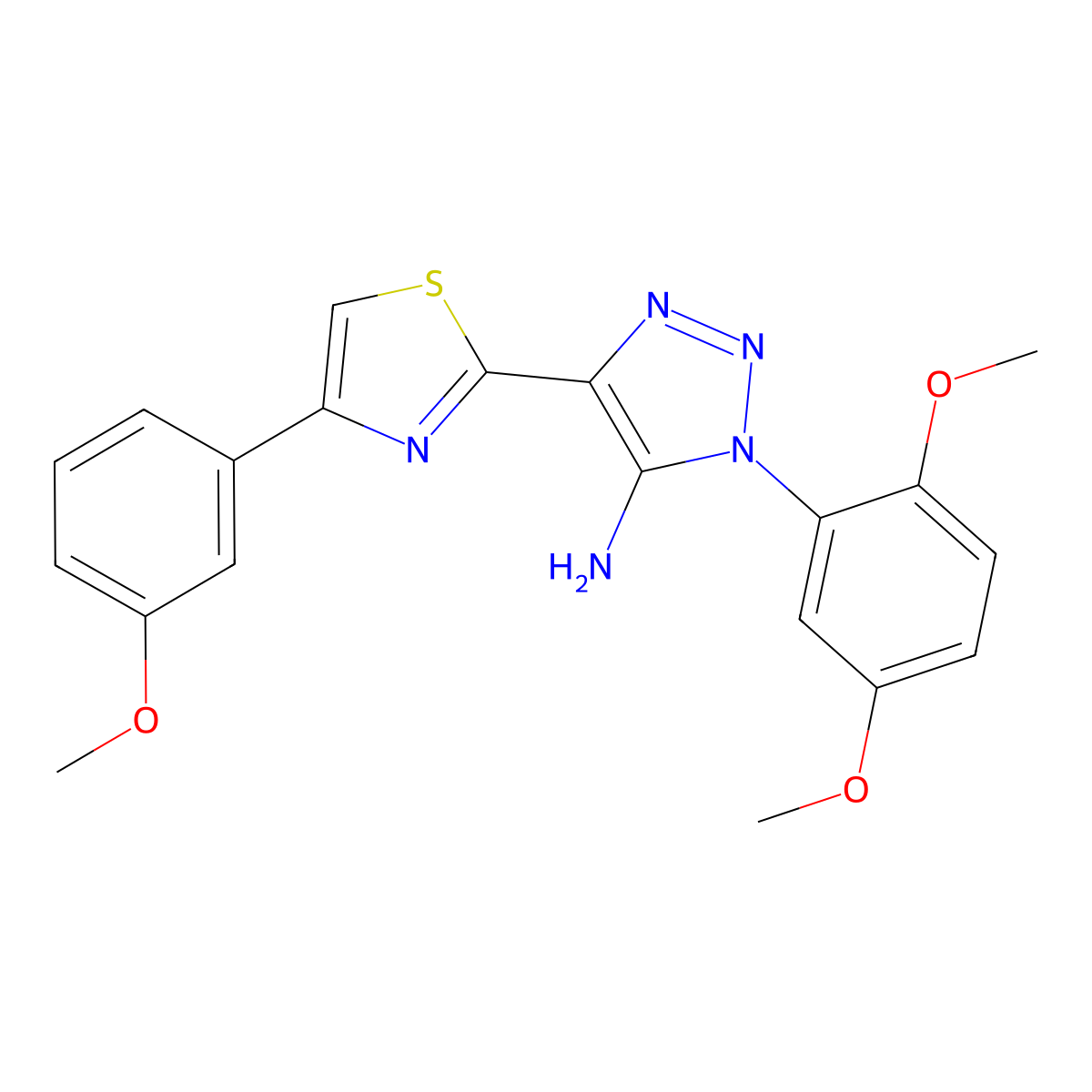 1-(2,5-dimethoxyphenyl)-4-(4-(3-methoxyphenyl)thiazol-2-yl)-1H-1,2,3-triazol-5-amine molecular structure, CAS 1251626-89-7