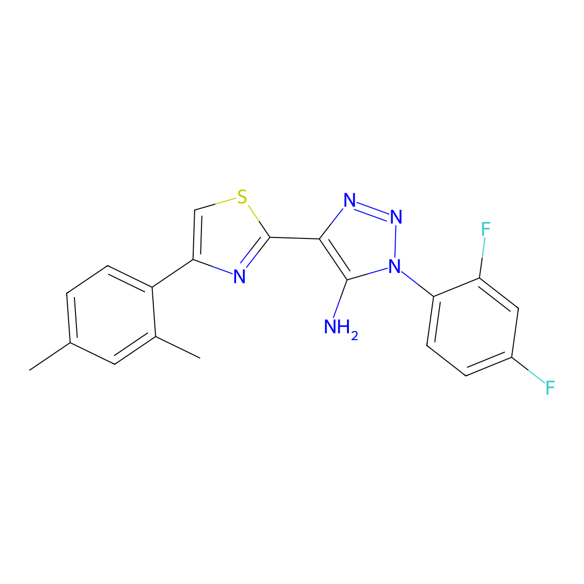 1-(2,4-difluorophenyl)-4-[4-(2,4-dimethylphenyl)-1,3-thiazol-2-yl]-1H-1,2,3-triazol-5-amine molecular structure, CAS 1251626-98-8