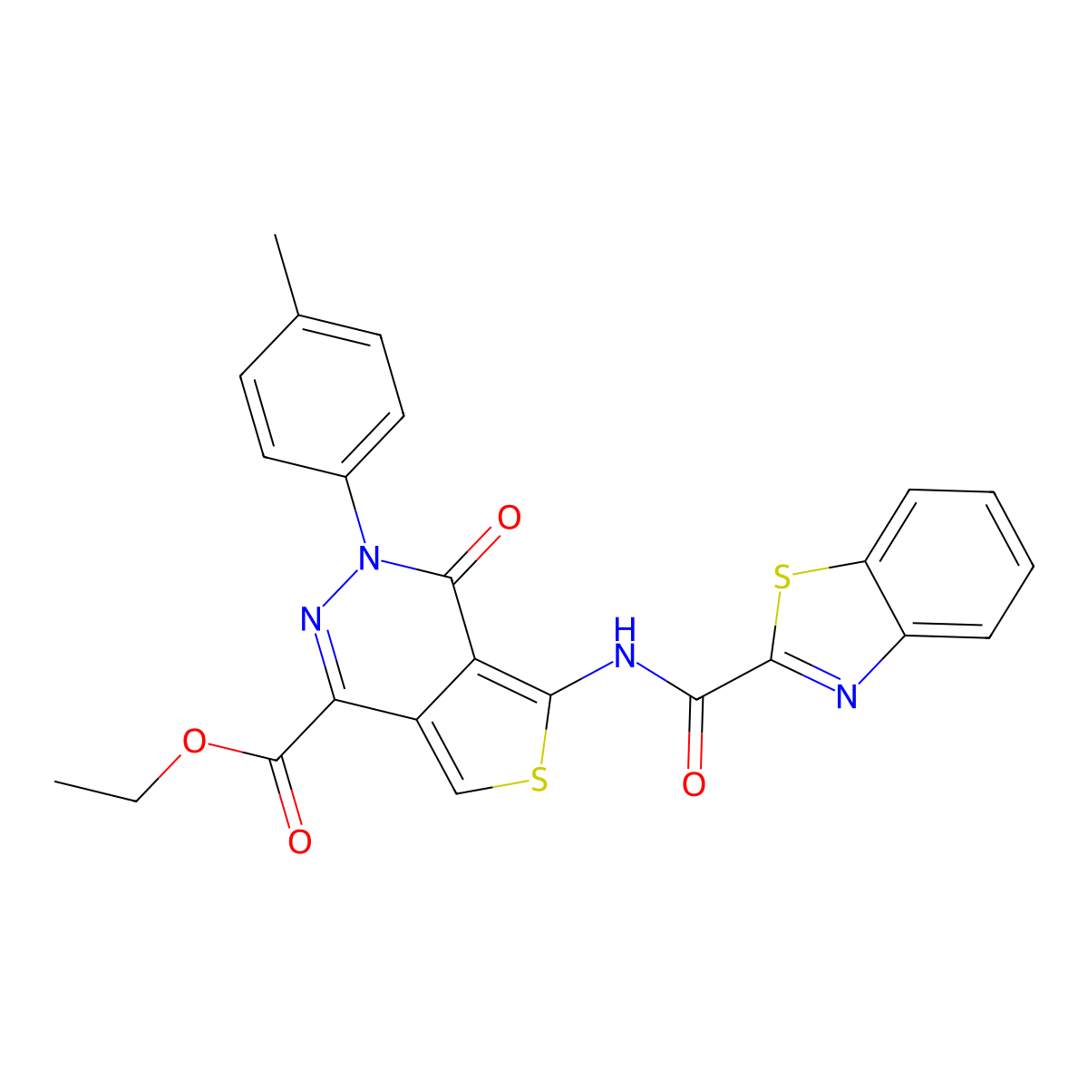 Ethyl 5-(benzo[d]thiazole-2-carboxamido)-4-oxo-3-(p-tolyl)-3,4-dihydrothieno[3,4-d]pyridazine-1-carboxylate molecular structure, CAS 1251626-99-9