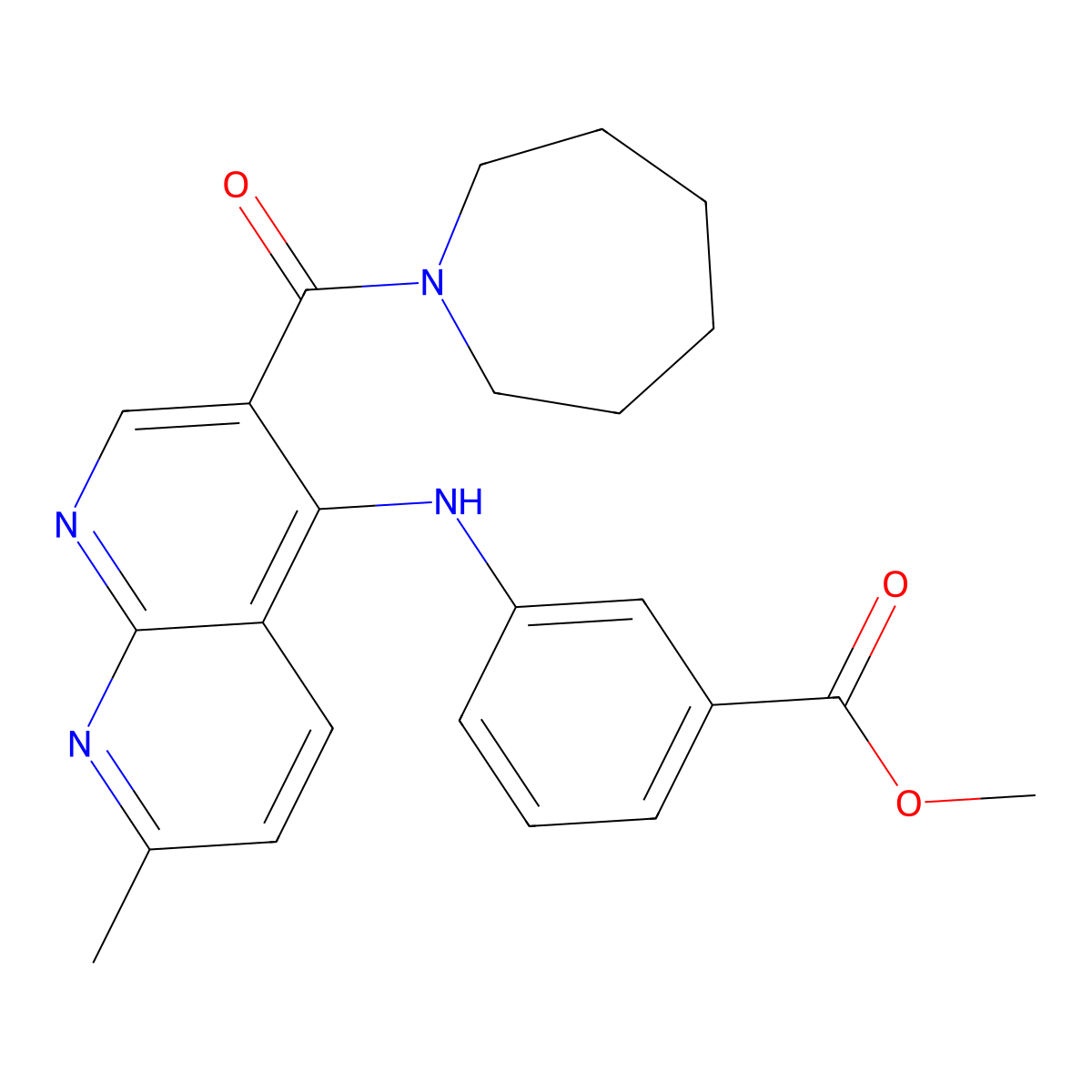 Methyl 3-{[3-(azepane-1-carbonyl)-7-methyl-1,8-naphthyridin-4-yl]amino}benzoate molecular structure, CAS 1251627-00-5