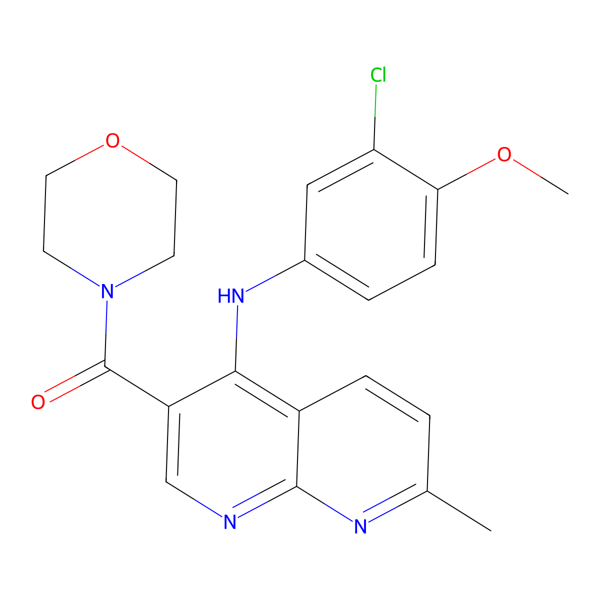 (4-((3-Chloro-4-methoxyphenyl)amino)-7-methyl-1,8-naphthyridin-3-yl)(morpholino)methanone molecular structure, CAS 1251627-03-8