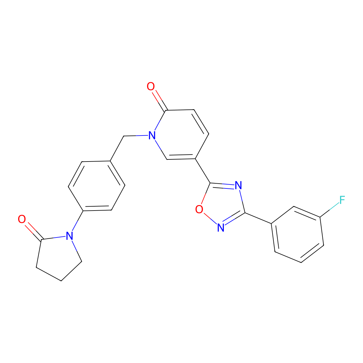 5-(3-(3-fluorophenyl)-1,2,4-oxadiazol-5-yl)-1-(4-(2-oxopyrrolidin-1-yl)benzyl)pyridin-2(1H)-one molecular structure, CAS 1251627-05-0