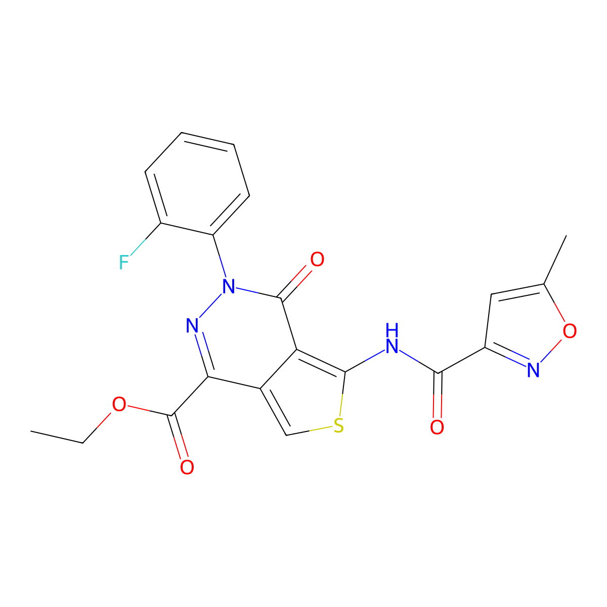 ethyl 3-(2-fluorophenyl)-5-(5-methyl-1,2-oxazole-3-amido)-4-oxo-3H,4H-thieno[3,4-d]pyridazine-1-carboxylate molecular structure, CAS 1251627-07-2