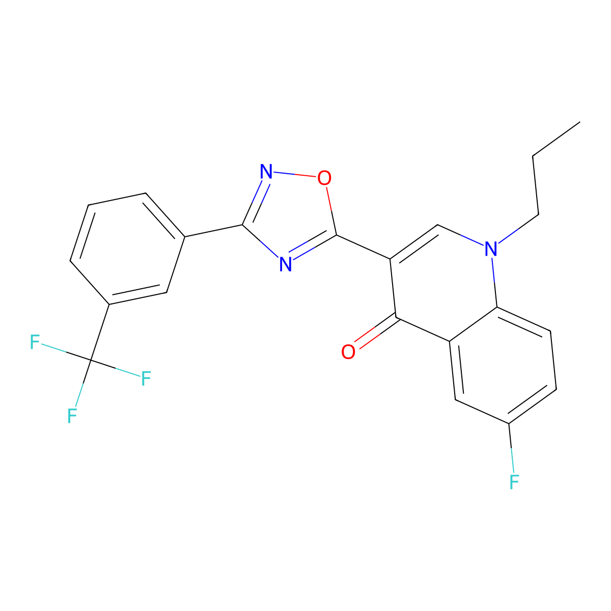 6-fluoro-1-propyl-3-(3-(3-(trifluoromethyl)phenyl)-1,2,4-oxadiazol-5-yl)quinolin-4(1H)-one molecular structure, CAS 1251627-13-0