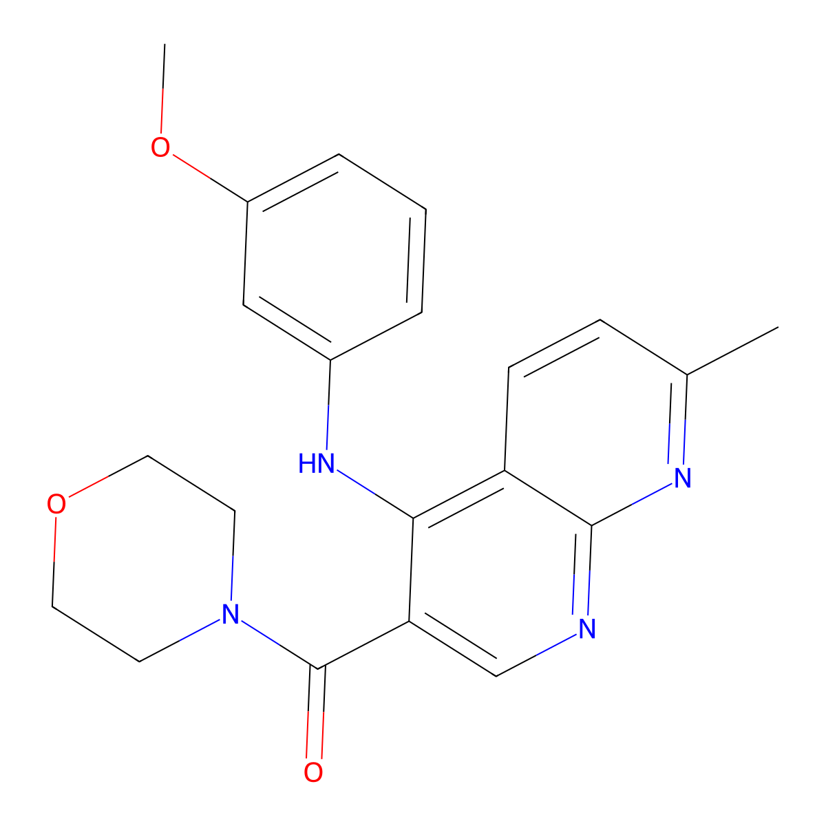 (4-((3-Methoxyphenyl)amino)-7-methyl-1,8-naphthyridin-3-yl)(morpholino)methanone molecular structure, CAS 1251627-15-2