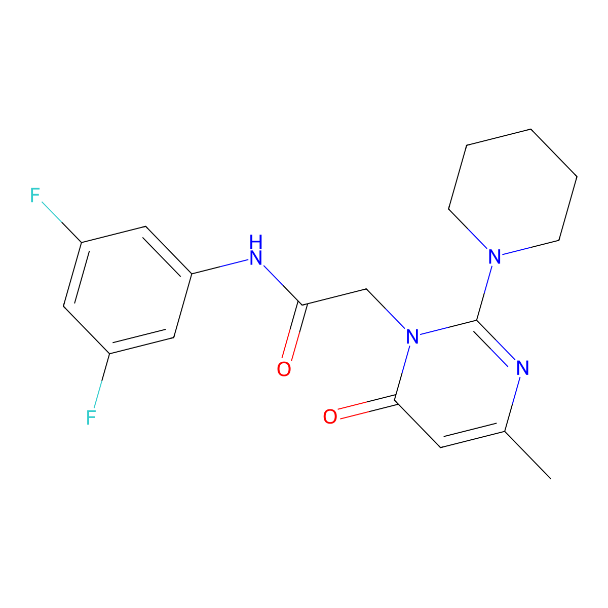 N-(3,5-difluorophenyl)-2-(4-methyl-6-oxo-2-piperidin-1-ylpyrimidin-1(6H)-yl)acetamide molecular structure, CAS 1251627-20-9