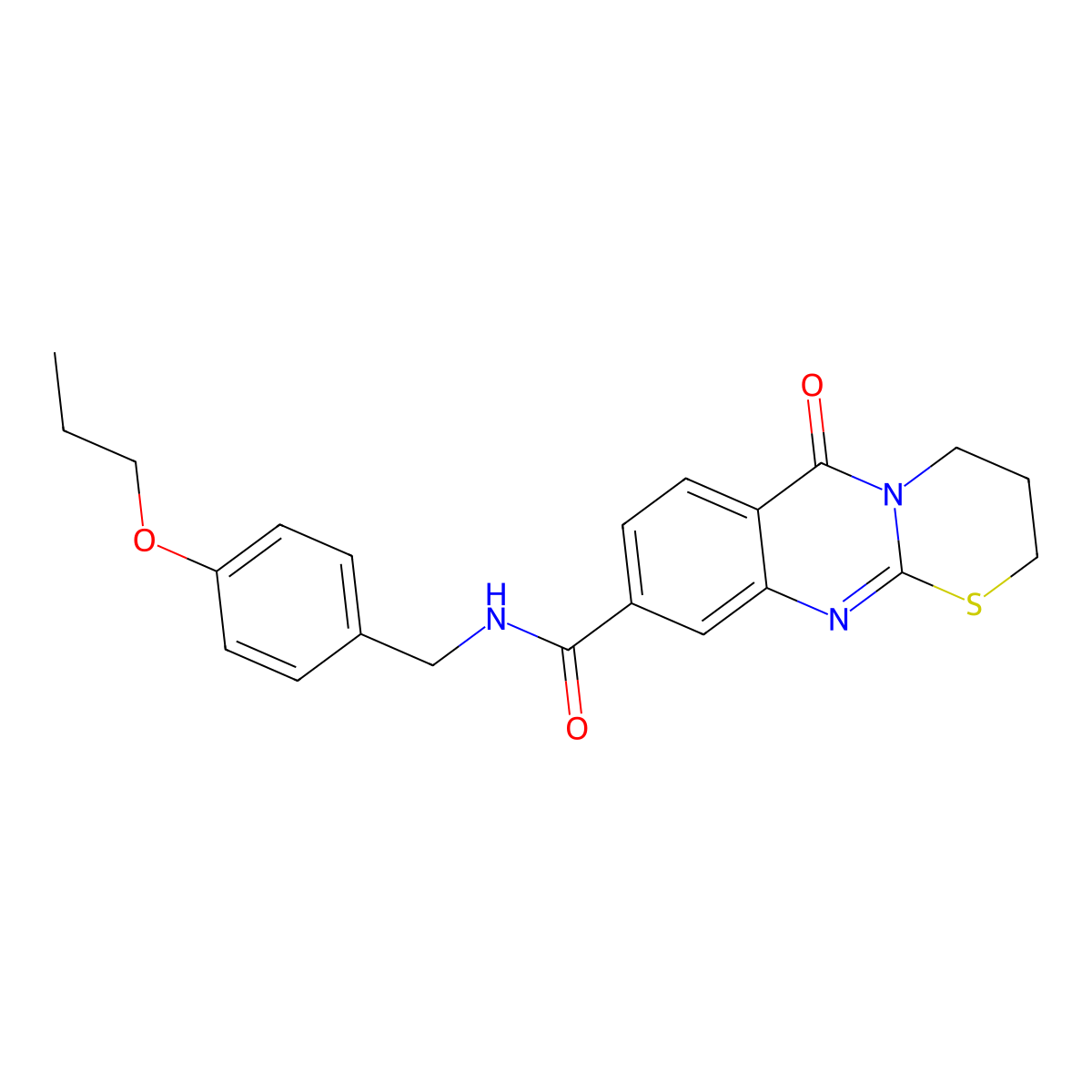 6-oxo-N-(4-propoxybenzyl)-2,3,4,6-tetrahydro-[1,3]thiazino[2,3-b]quinazoline-9-carboxamide molecular structure, CAS 1251627-22-1