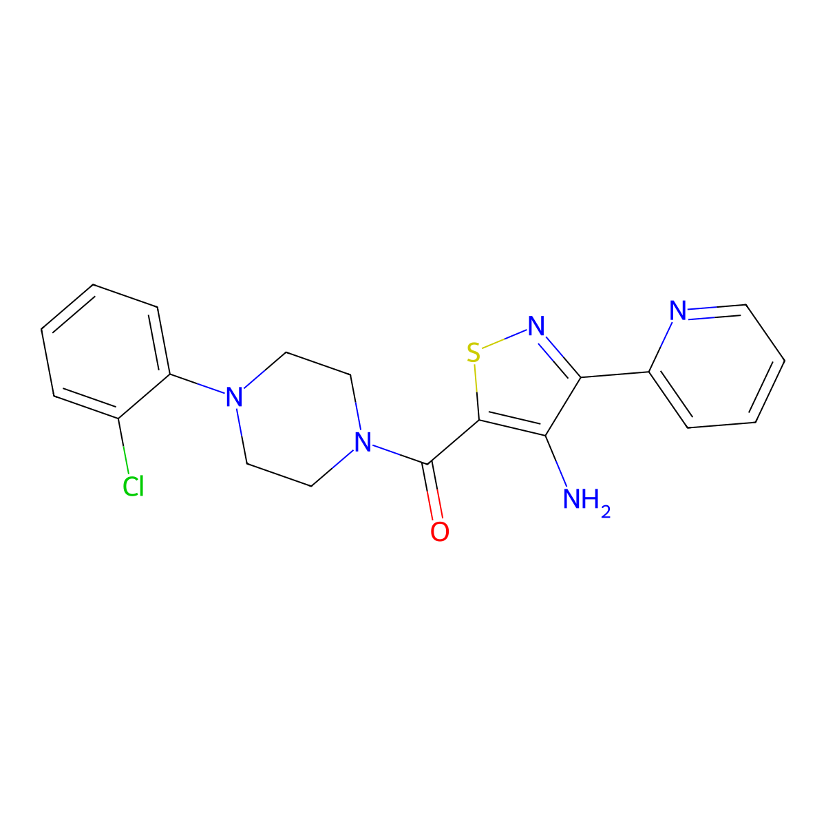 5-[4-(2-Chlorophenyl)piperazine-1-carbonyl]-3-(pyridin-2-yl)-1,2-thiazol-4-amine molecular structure, CAS 1251627-31-2