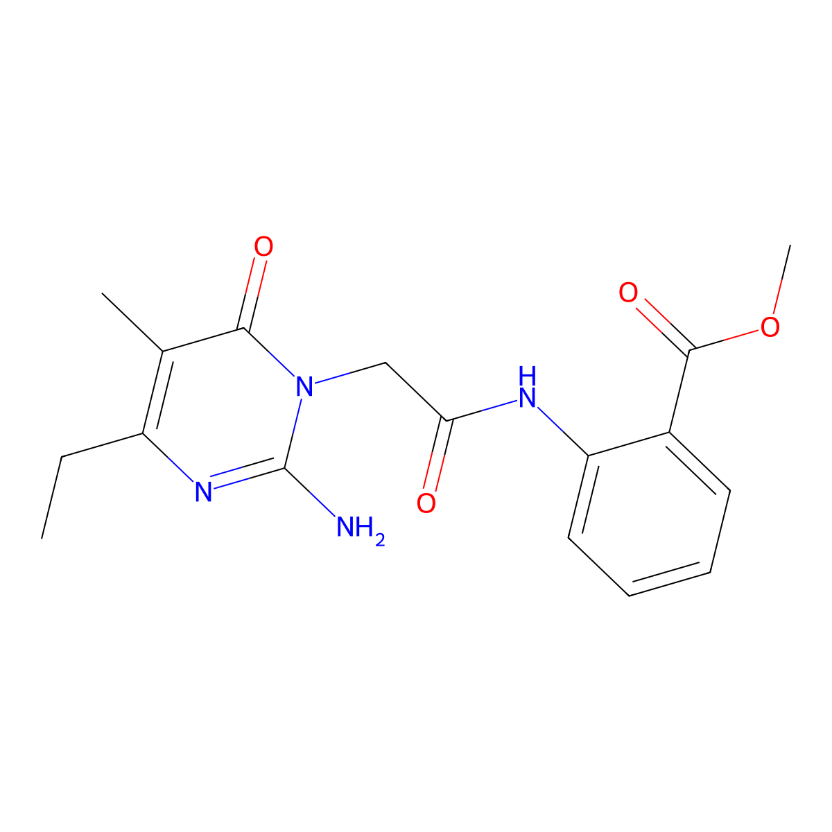 methyl 2-{[(2-amino-4-ethyl-5-methyl-6-oxopyrimidin-1(6H)-yl)acetyl]amino}benzoate molecular structure, CAS 1251627-33-4
