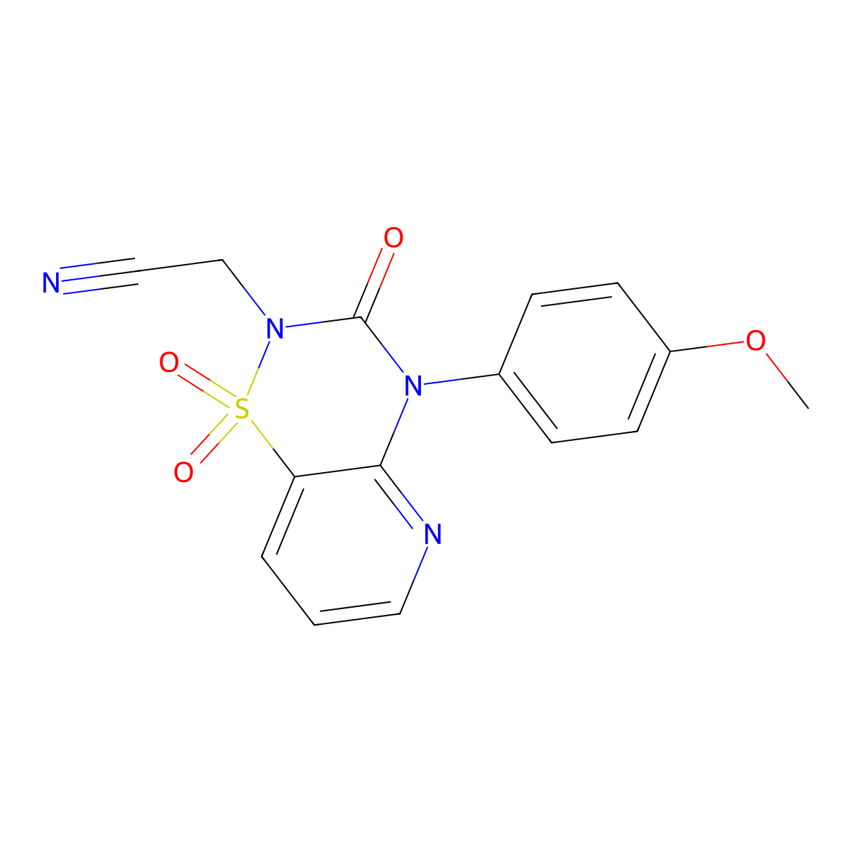 2-(4-(4-methoxyphenyl)-1,1-dioxido-3-oxo-3,4-dihydro-2H-pyrido[2,3-e][1,2,4]thiadiazin-2-yl)acetonitrile molecular structure, CAS 1251627-35-6
