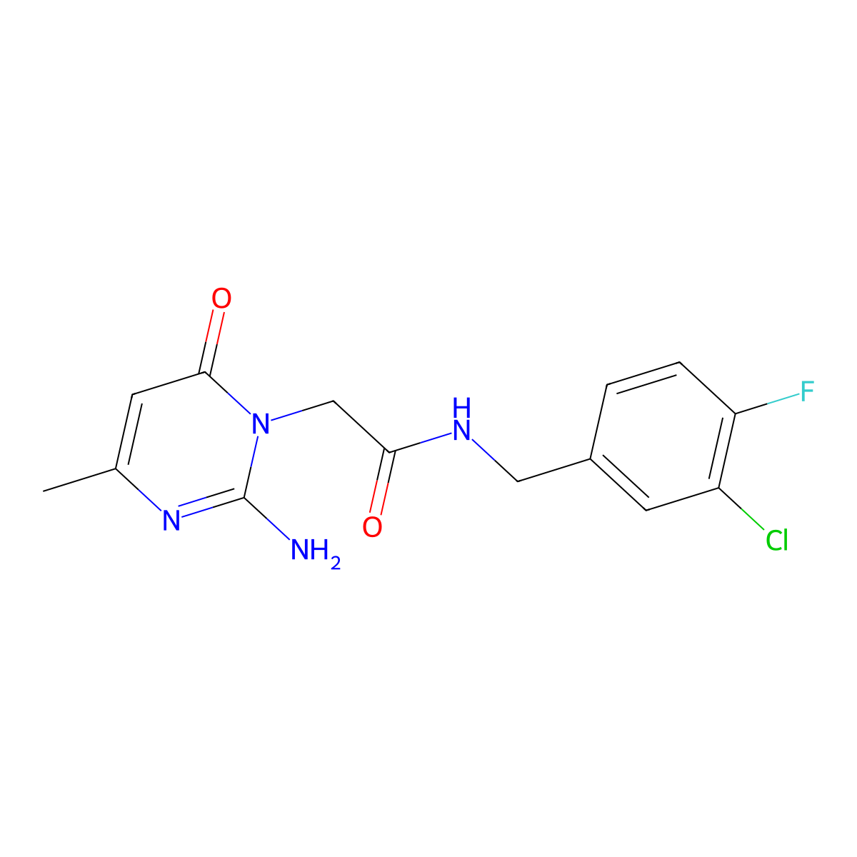 2-(2-amino-4-methyl-6-oxo-1,6-dihydropyrimidin-1-yl)-N-[(3-chloro-4-fluorophenyl)methyl]acetamide molecular structure, CAS 1251627-36-7
