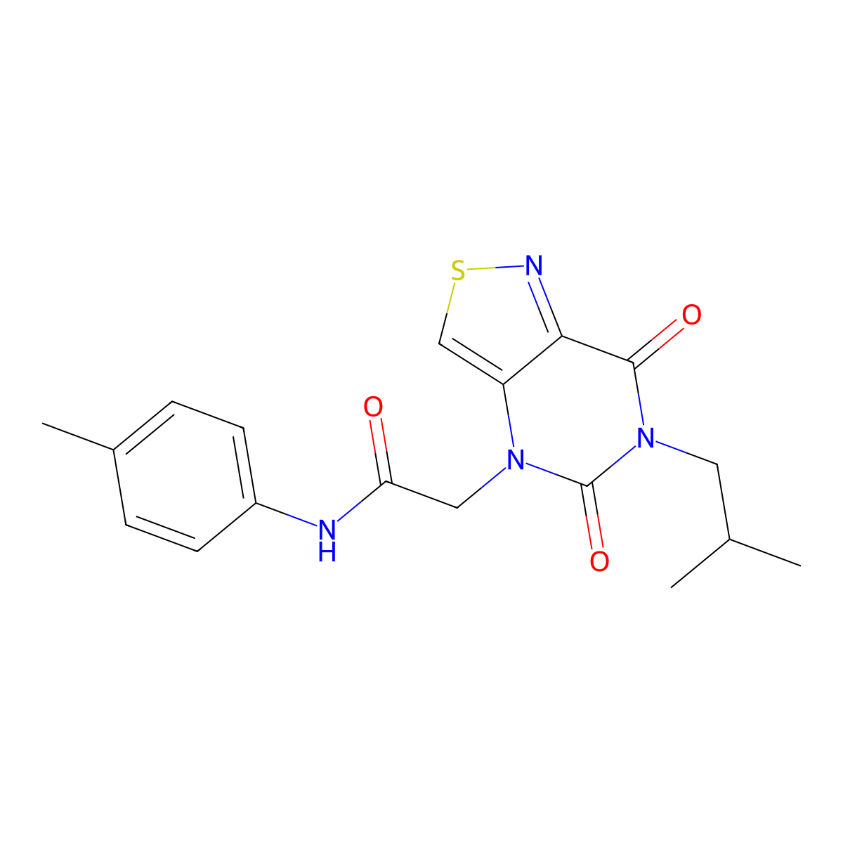 N-(4-methylphenyl)-2-[6-(2-methylpropyl)-5,7-dioxo-4H,5H,6H,7H-[1,2]thiazolo[4,3-d]pyrimidin-4-yl]acetamide molecular structure, CAS 1251627-37-8