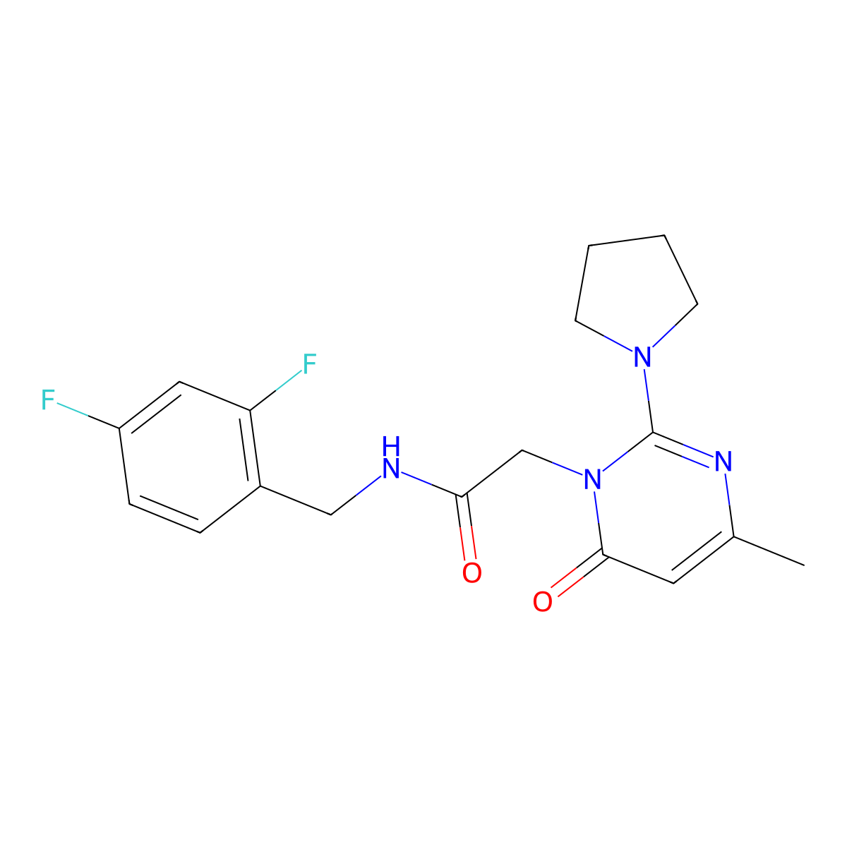 N-(2,4-difluorobenzyl)-2-(4-methyl-6-oxo-2-(pyrrolidin-1-yl)pyrimidin-1(6H)-yl)acetamide molecular structure, CAS 1251627-43-6