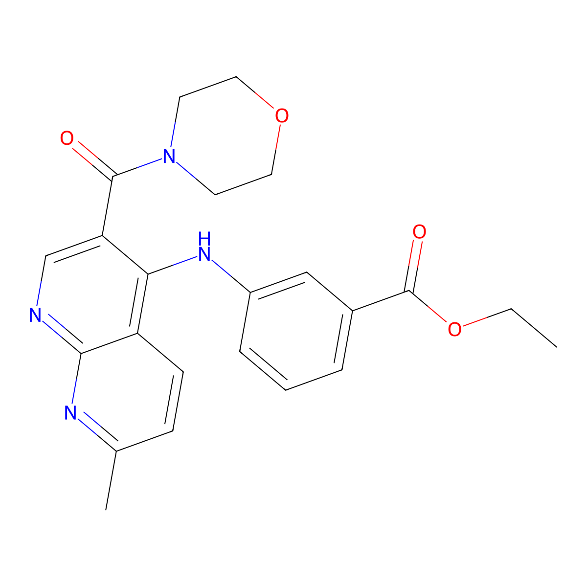 Ethyl 3-{[7-methyl-3-(morpholine-4-carbonyl)-1,8-naphthyridin-4-yl]amino}benzoate molecular structure, CAS 1251627-44-7