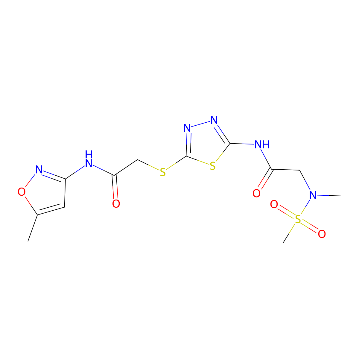 N-[5-({[(5-methyl-1,2-oxazol-3-yl)carbamoyl]methyl}sulfanyl)-1,3,4-thiadiazol-2-yl]-2-(N-methylmethanesulfonamido)acetamide molecular structure, CAS 1251627-45-8