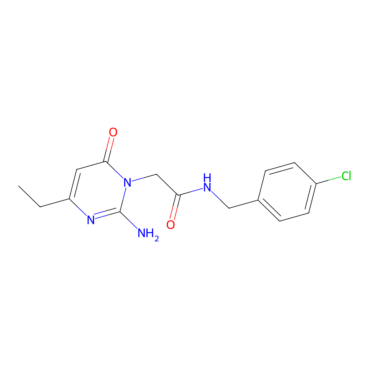 2-[2-amino-4-ethyl-6-oxo-1(6H)-pyrimidinyl]-N~1~-(4-chlorobenzyl)acetamide molecular structure, CAS 1251627-50-5