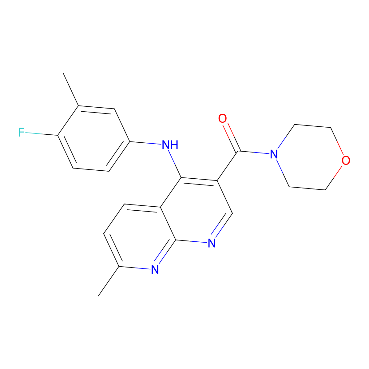 (4-((4-Fluoro-3-methylphenyl)amino)-7-methyl-1,8-naphthyridin-3-yl)(morpholino)methanone molecular structure, CAS 1251627-51-6