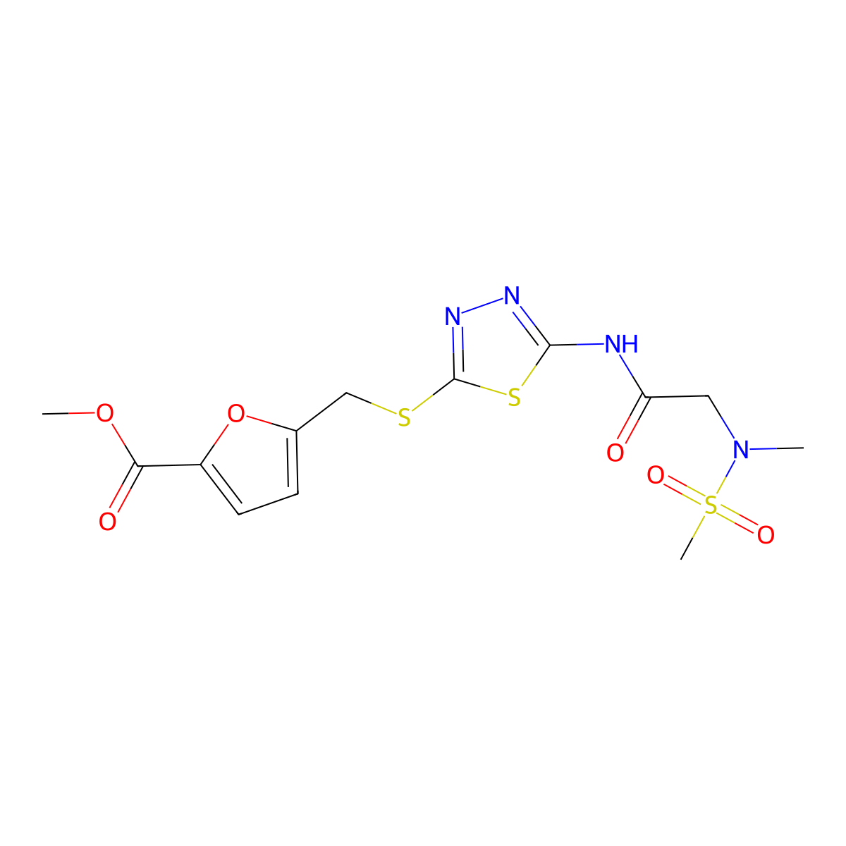 methyl 5-[({5-[2-(N-methylmethanesulfonamido)acetamido]-1,3,4-thiadiazol-2-yl}sulfanyl)methyl]furan-2-carboxylate molecular structure, CAS 1251627-53-8