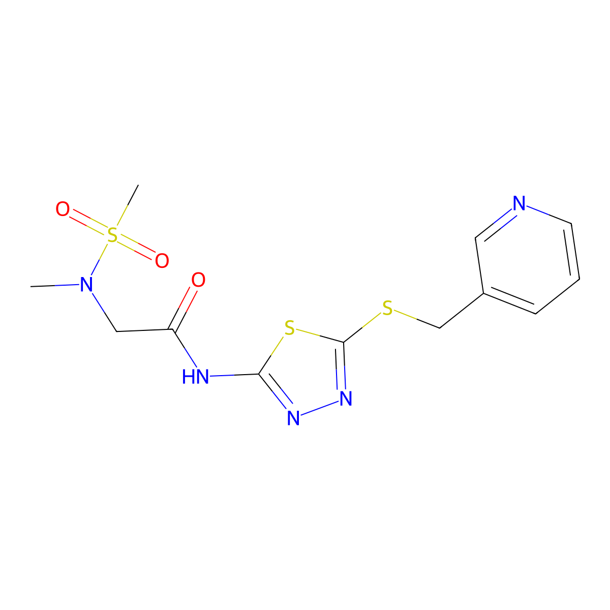 2-(N-methylmethanesulfonamido)-N-(5-{[(pyridin-3-yl)methyl]sulfanyl}-1,3,4-thiadiazol-2-yl)acetamide molecular structure, CAS 1251627-55-0