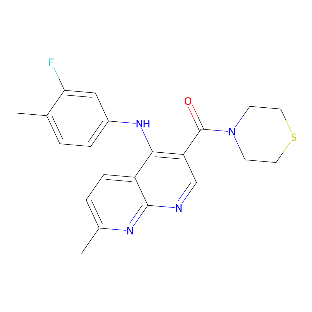 (4-((3-Fluoro-4-methylphenyl)amino)-7-methyl-1,8-naphthyridin-3-yl)(thiomorpholino)methanone molecular structure, CAS 1251627-59-4