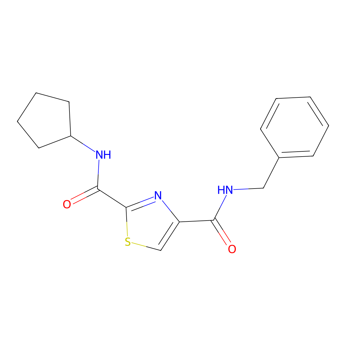 N4-benzyl-N2-cyclopentyl-1,3-thiazole-2,4-dicarboxamide molecular structure, CAS 1251627-60-7