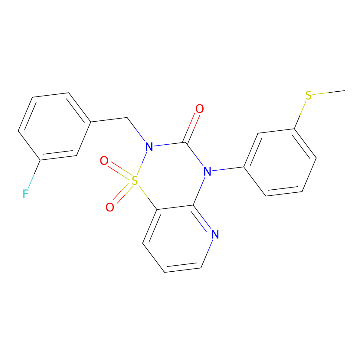 2-(3-fluorobenzyl)-4-(3-(methylthio)phenyl)-2H-pyrido[2,3-e][1,2,4]thiadiazin-3(4H)-one 1,1-dioxide molecular structure, CAS 1251627-62-9