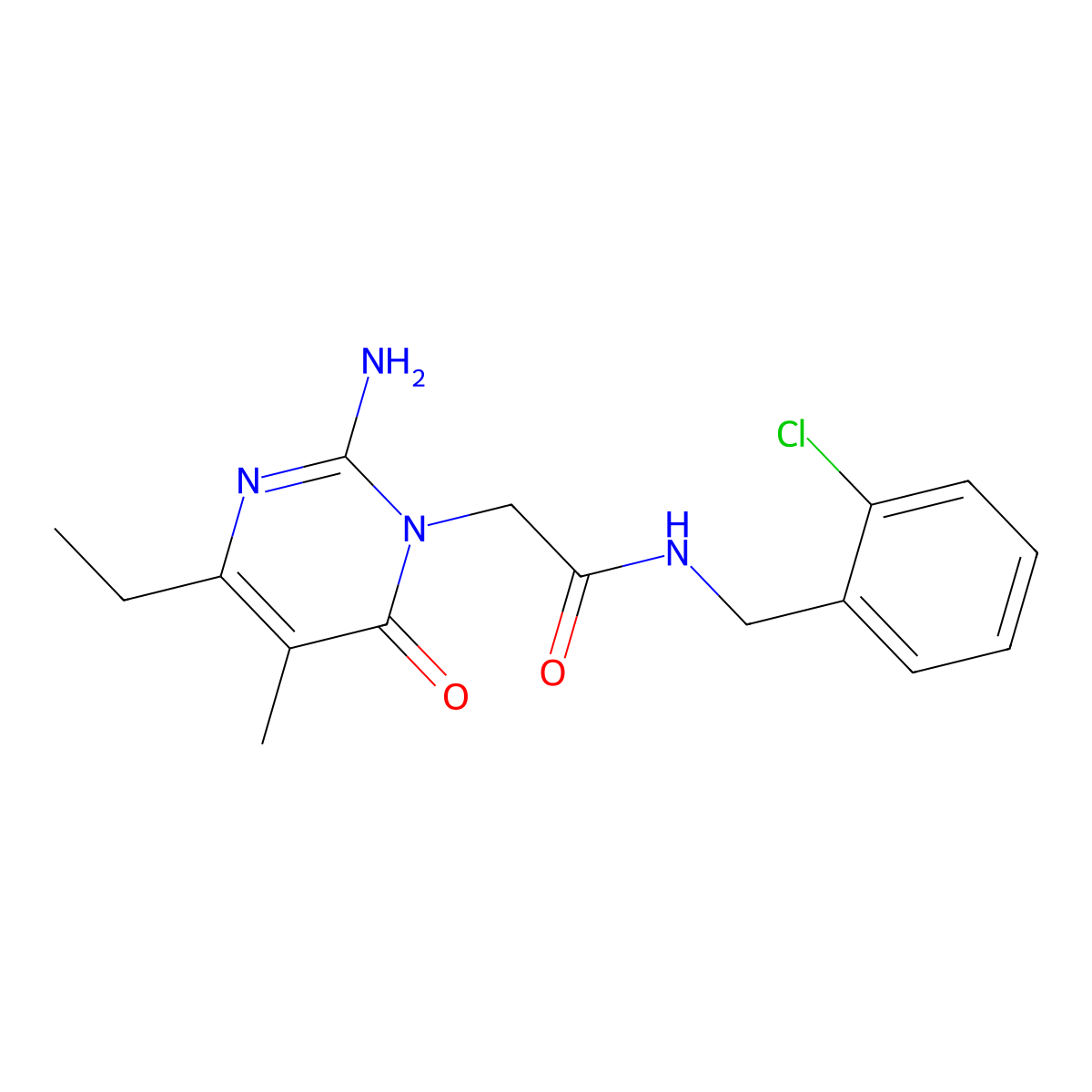 2-(2-amino-4-ethyl-5-methyl-6-oxopyrimidin-1(6H)-yl)-N-(2-chlorobenzyl)acetamide molecular structure, CAS 1251627-63-0
