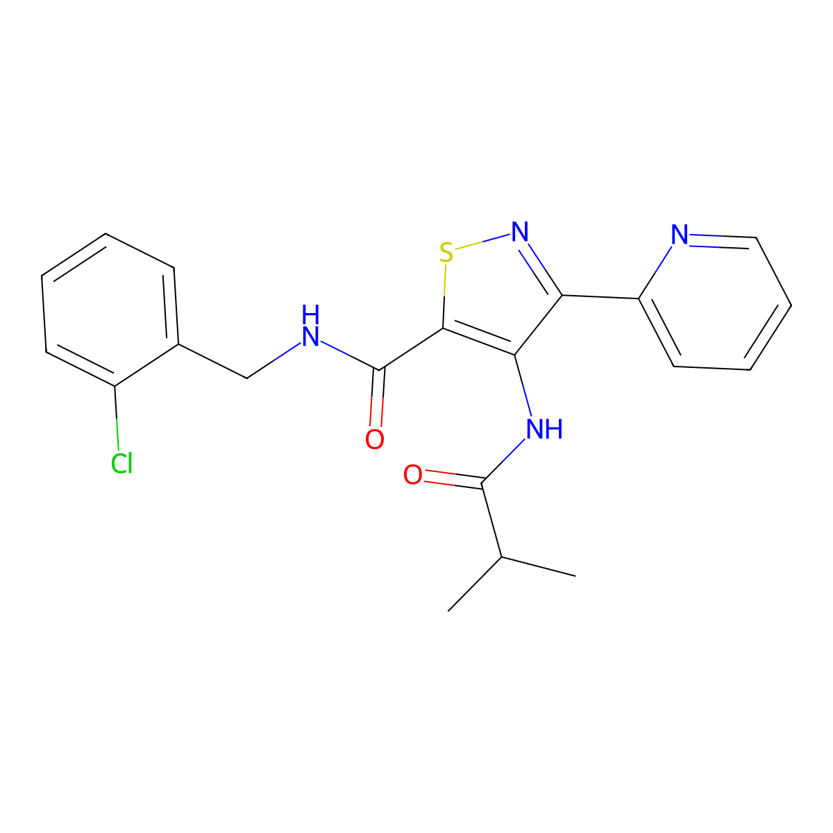 N-[(2-Chlorophenyl)methyl]-4-(2-methylpropanamido)-3-(pyridin-2-YL)-1,2-thiazole-5-carboxamide molecular structure, CAS 1251627-64-1