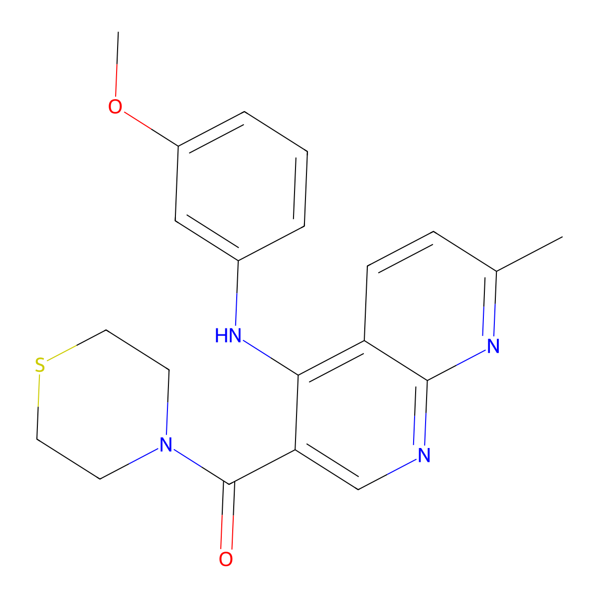 (4-((3-Methoxyphenyl)amino)-7-methyl-1,8-naphthyridin-3-yl)(thiomorpholino)methanone molecular structure, CAS 1251627-65-2