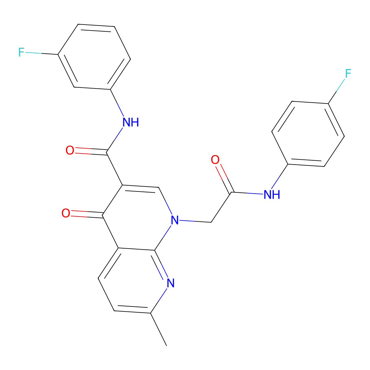 N-(3-fluorophenyl)-1-(2-((4-fluorophenyl)amino)-2-oxoethyl)-7-methyl-4-oxo-1,4-dihydro-1,8-naphthyridine-3-carboxamide molecular structure, CAS 1251627-69-6
