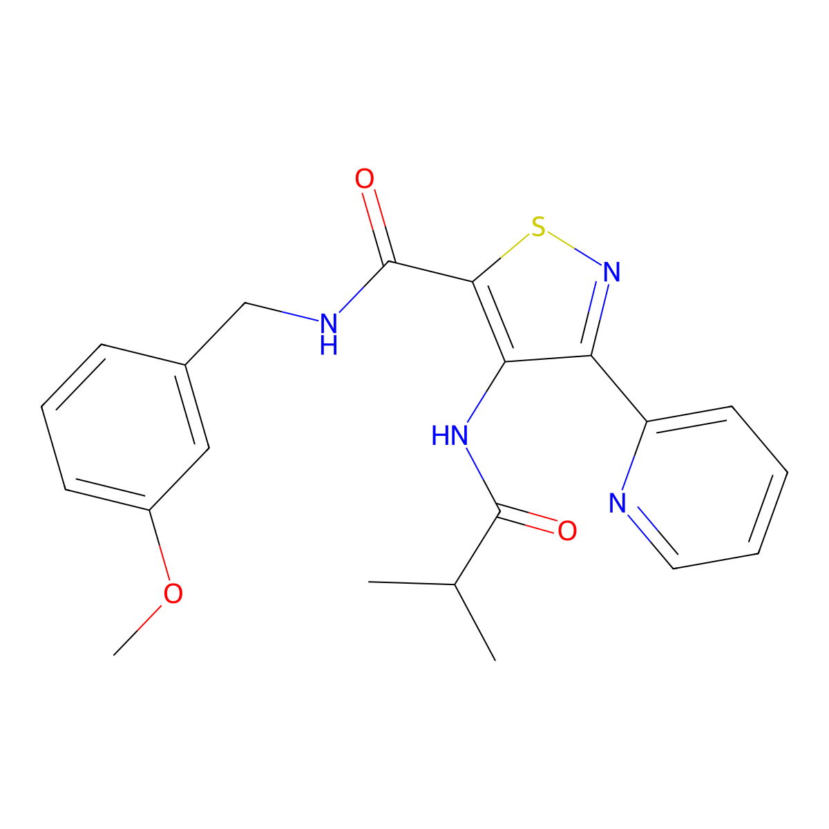 4-(isobutyrylamino)-N-(3-methoxybenzyl)-3-pyridin-2-ylisothiazole-5-carboxamide molecular structure, CAS 1251627-72-1