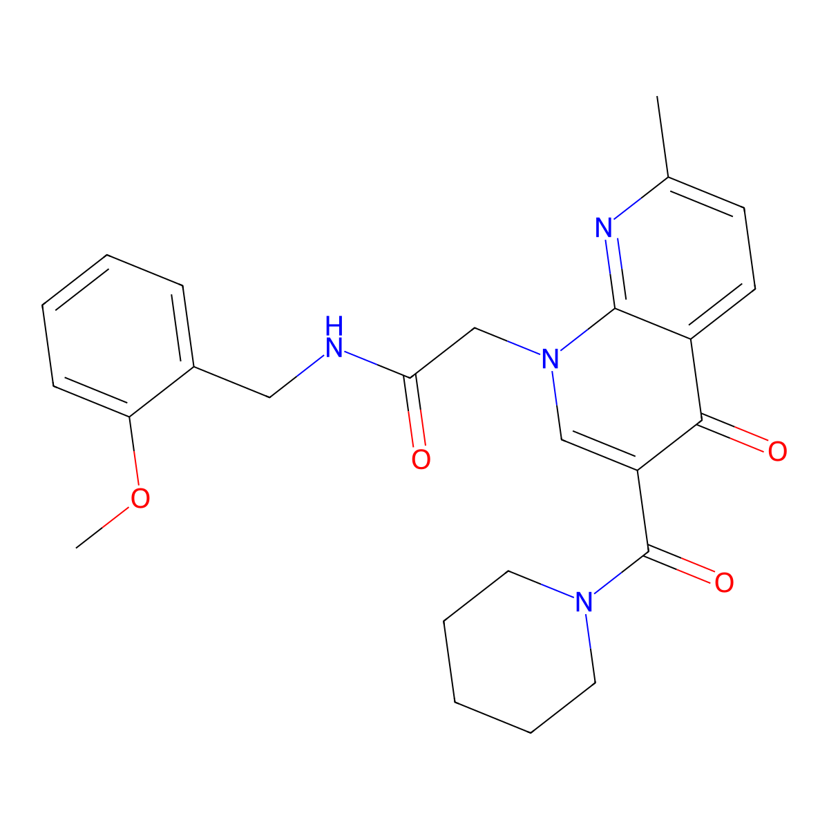 N-(2-methoxybenzyl)-2-(7-methyl-4-oxo-3-(piperidine-1-carbonyl)-1,8-naphthyridin-1(4H)-yl)acetamide molecular structure, CAS 1251627-80-1