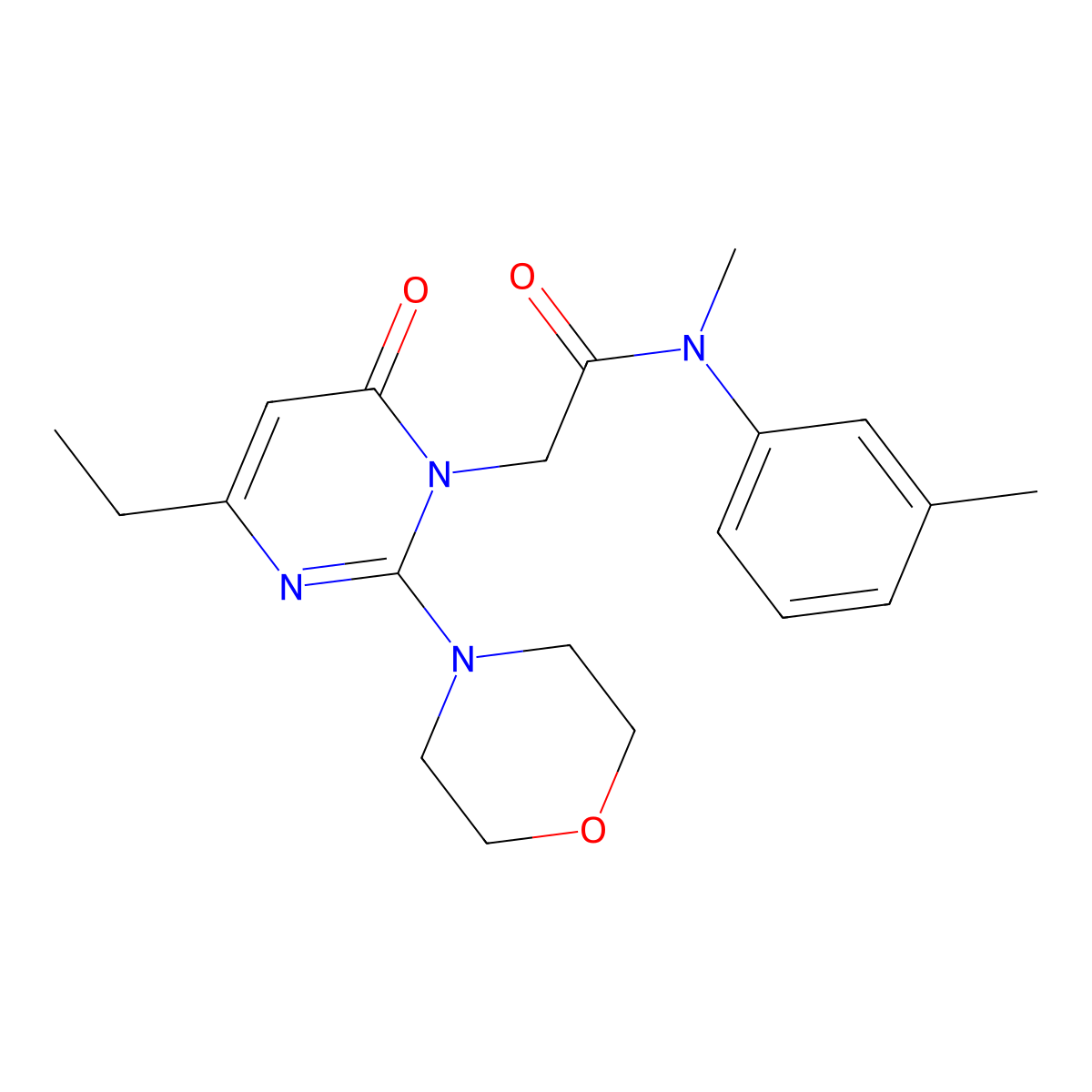 2-[4-ethyl-2-(morpholin-4-yl)-6-oxo-1,6-dihydropyrimidin-1-yl]-N-methyl-N-(3-methylphenyl)acetamide molecular structure, CAS 1251627-84-5