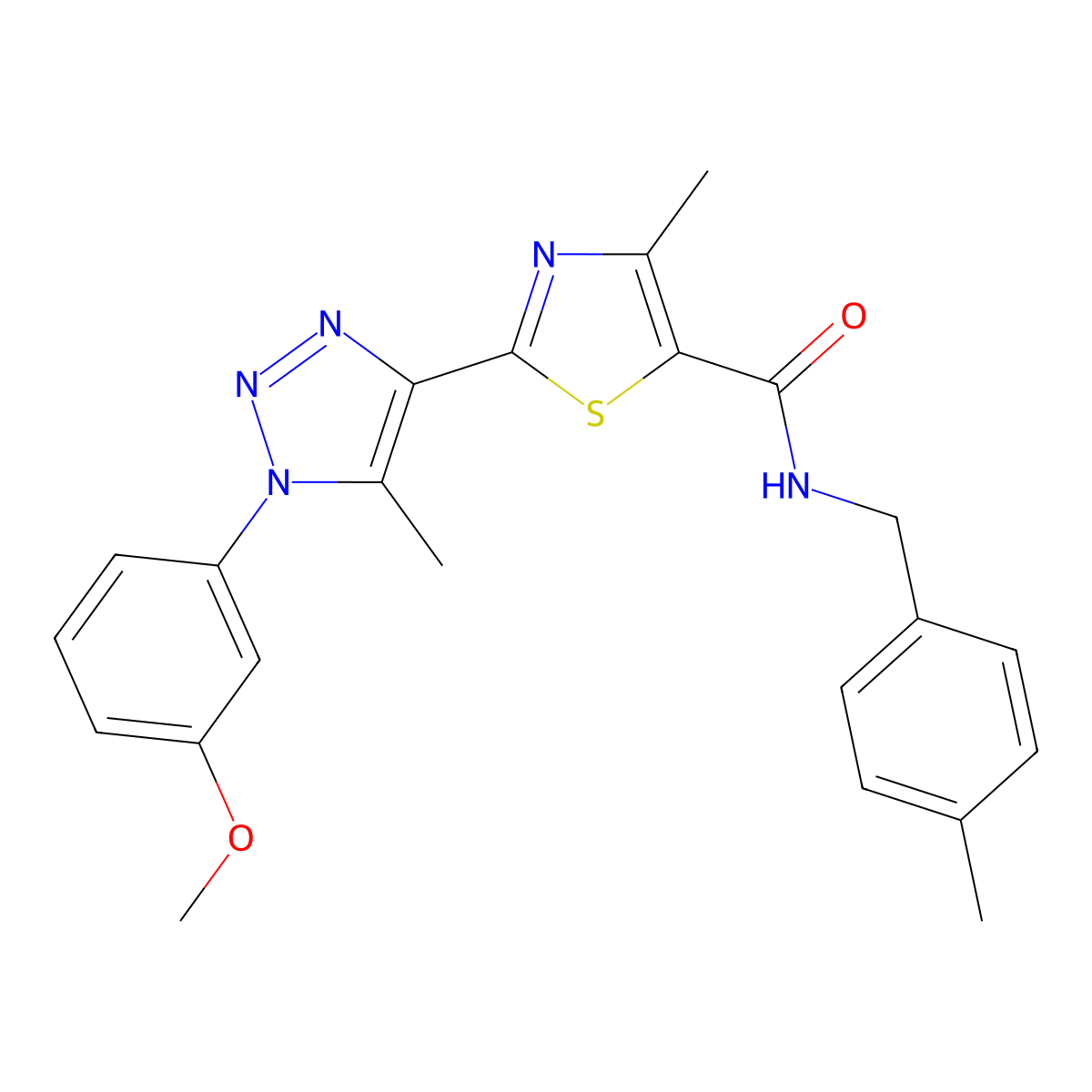 2-(1-(3-methoxyphenyl)-5-methyl-1H-1,2,3-triazol-4-yl)-4-methyl-N-(4-methylbenzyl)thiazole-5-carboxamide molecular structure, CAS 1251628-08-6