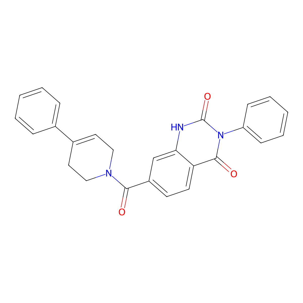 3-Phenyl-7-(4-phenyl-1,2,3,6-tetrahydropyridine-1-carbonyl)-1,2,3,4-tetrahydroquinazoline-2,4-dione molecular structure, CAS 1251628-11-1