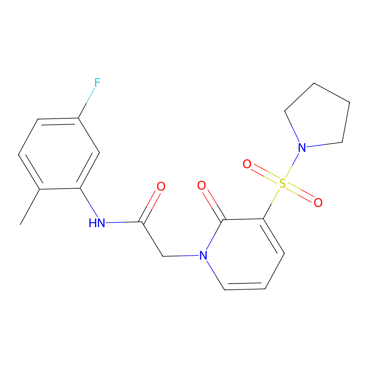 N-(5-fluoro-2-methylphenyl)-2-(2-oxo-3-(pyrrolidin-1-ylsulfonyl)pyridin-1(2H)-yl)acetamide molecular structure, CAS 1251628-12-2